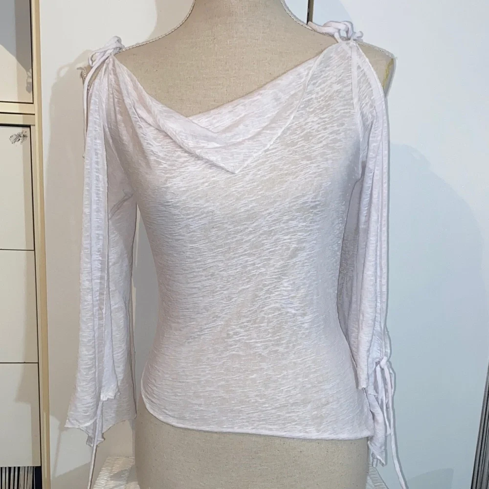 Vintage White Women's Cut Out Blouse with Draped Neckline - Picture 1 of 17